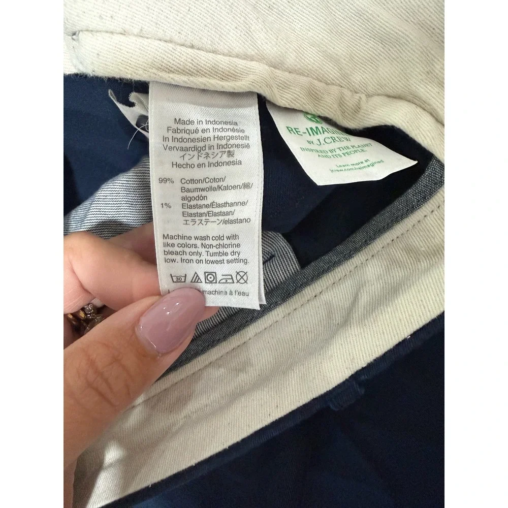 J Crew Re-Imagined Navy Blue Stretch Cotton Chino Pants Mens 35x33 Slim Straight